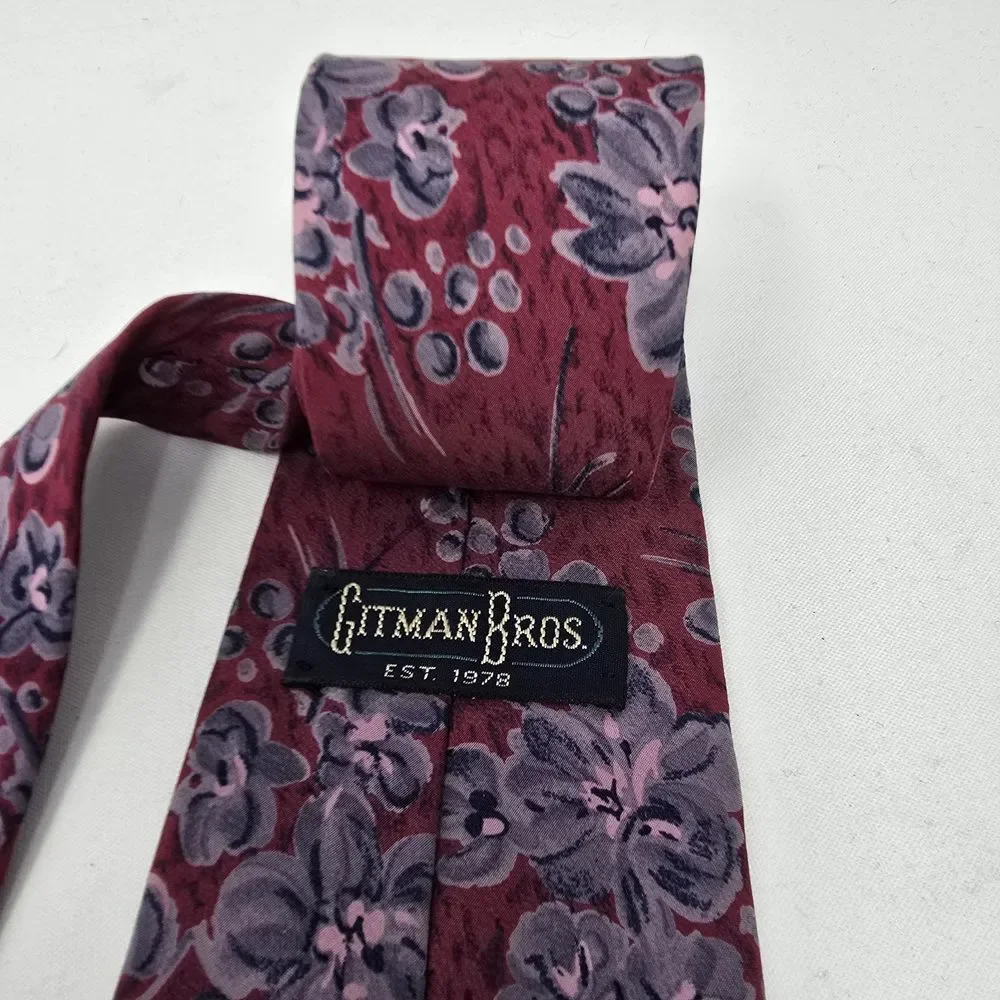 Gitman Bros Vintage Silk‎ Tie Red Floral Print MADE IN USA